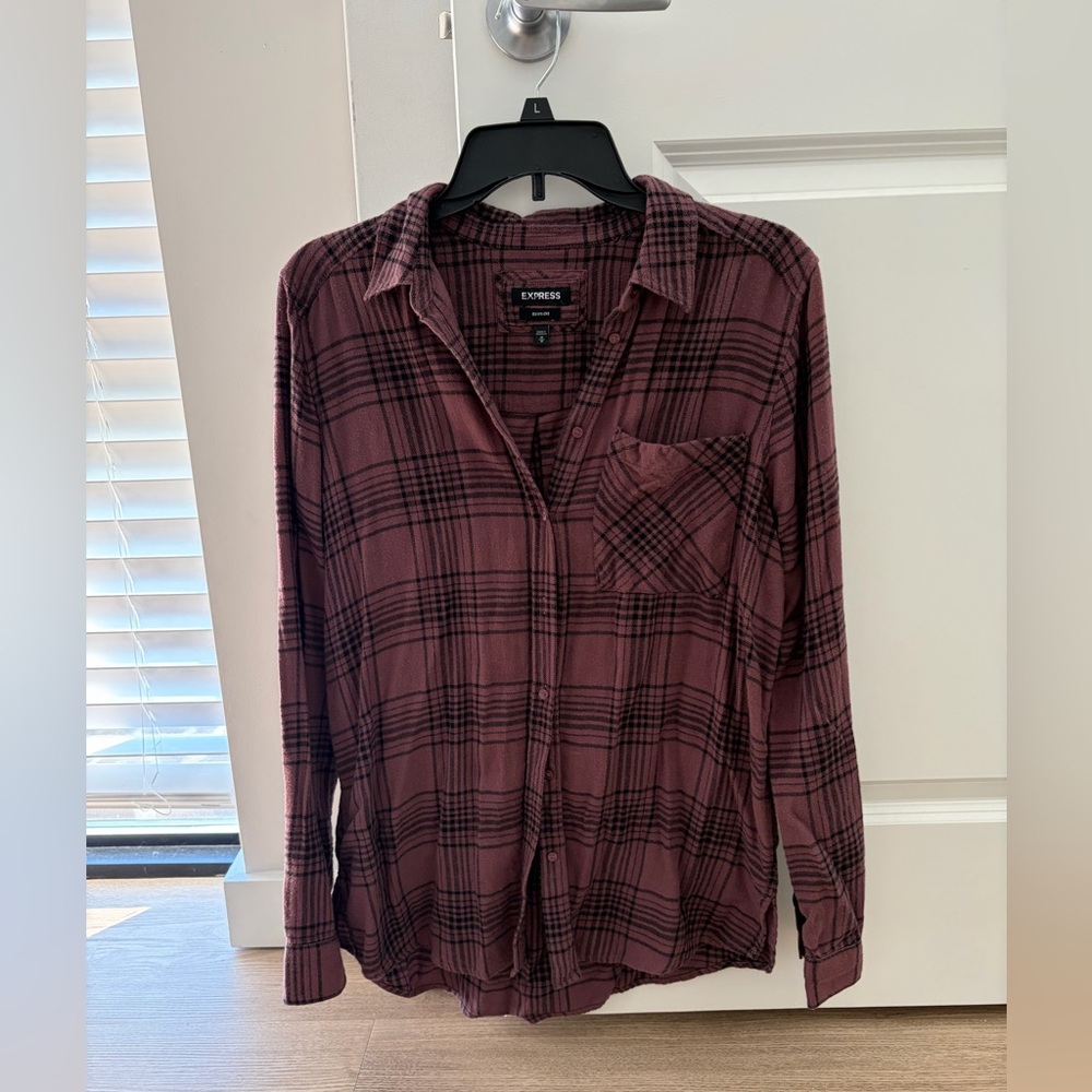 Express Maroon Checkered Shirt
